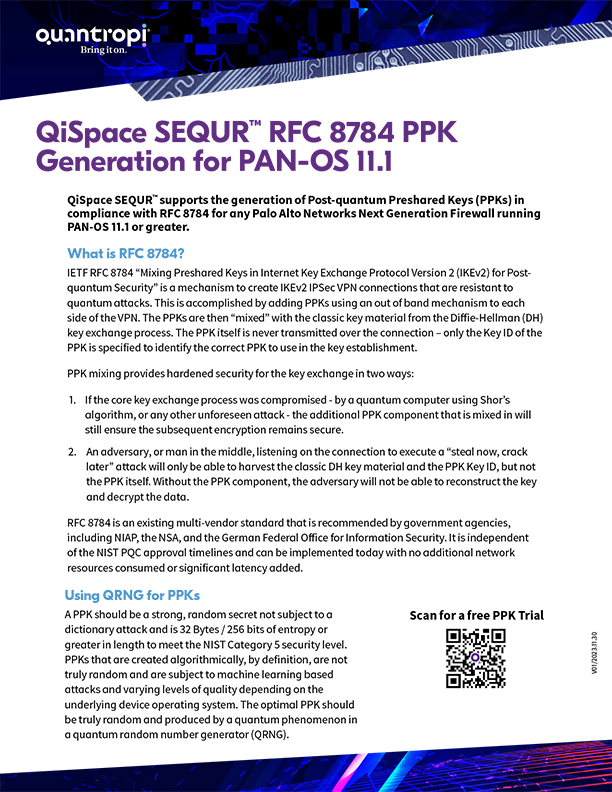 QiSpace SEQUR RFC 8784 PPK Generation for PAN-OS 11.1