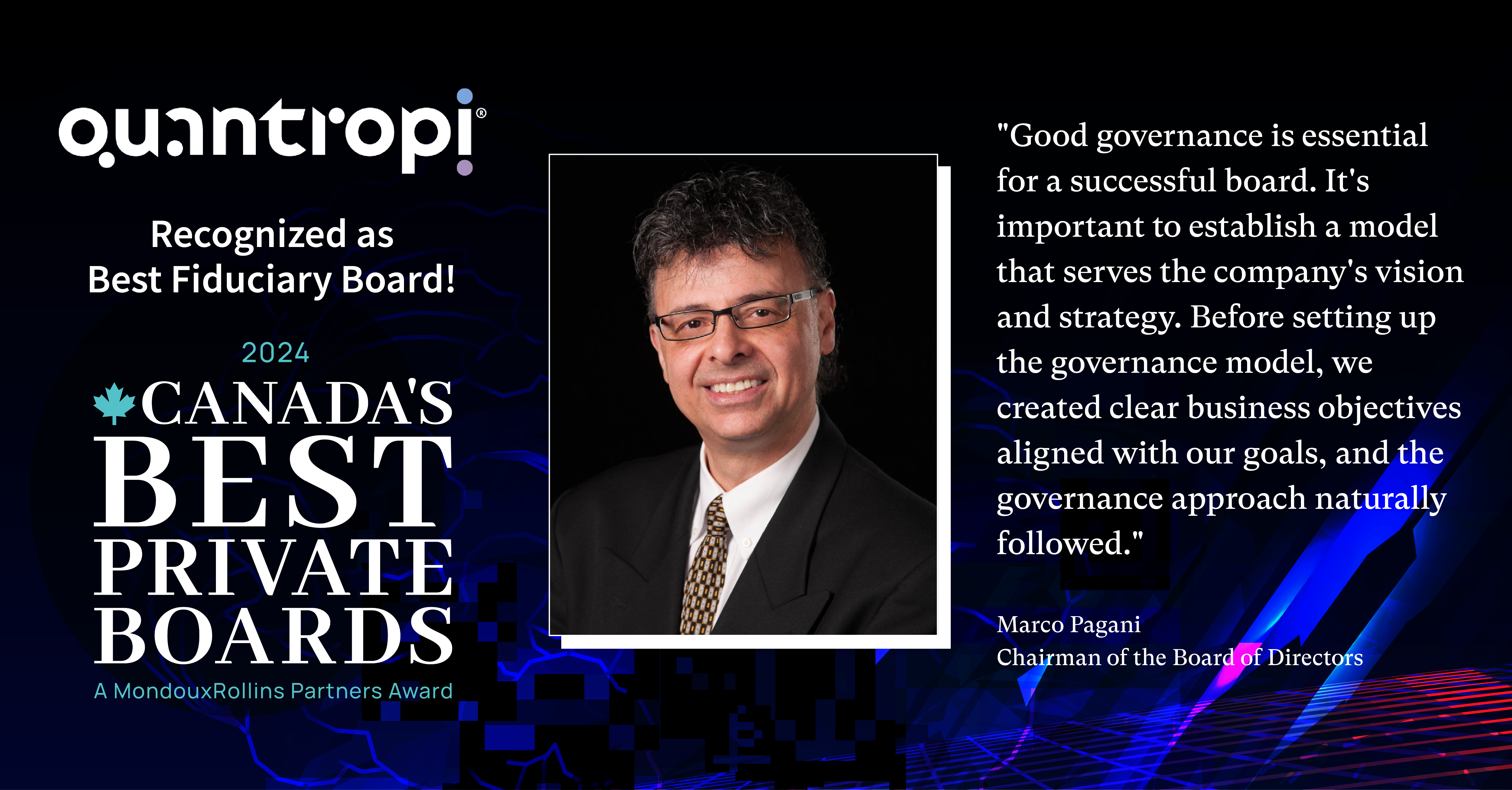 Marco Pagani on Quantropi being awarded Canada's Best Private Board in the Best Fiduciary Board category.
